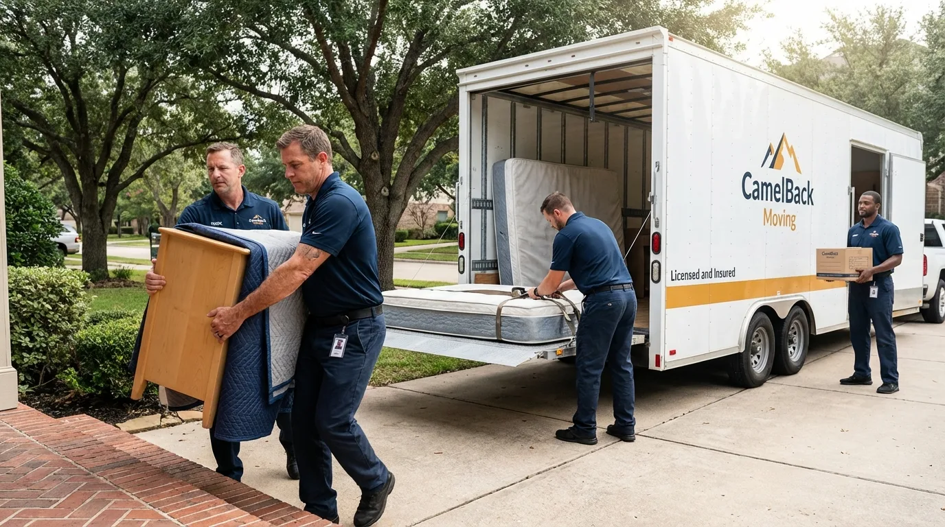 Crew loading residential truck for cross-state move from Southport, CT